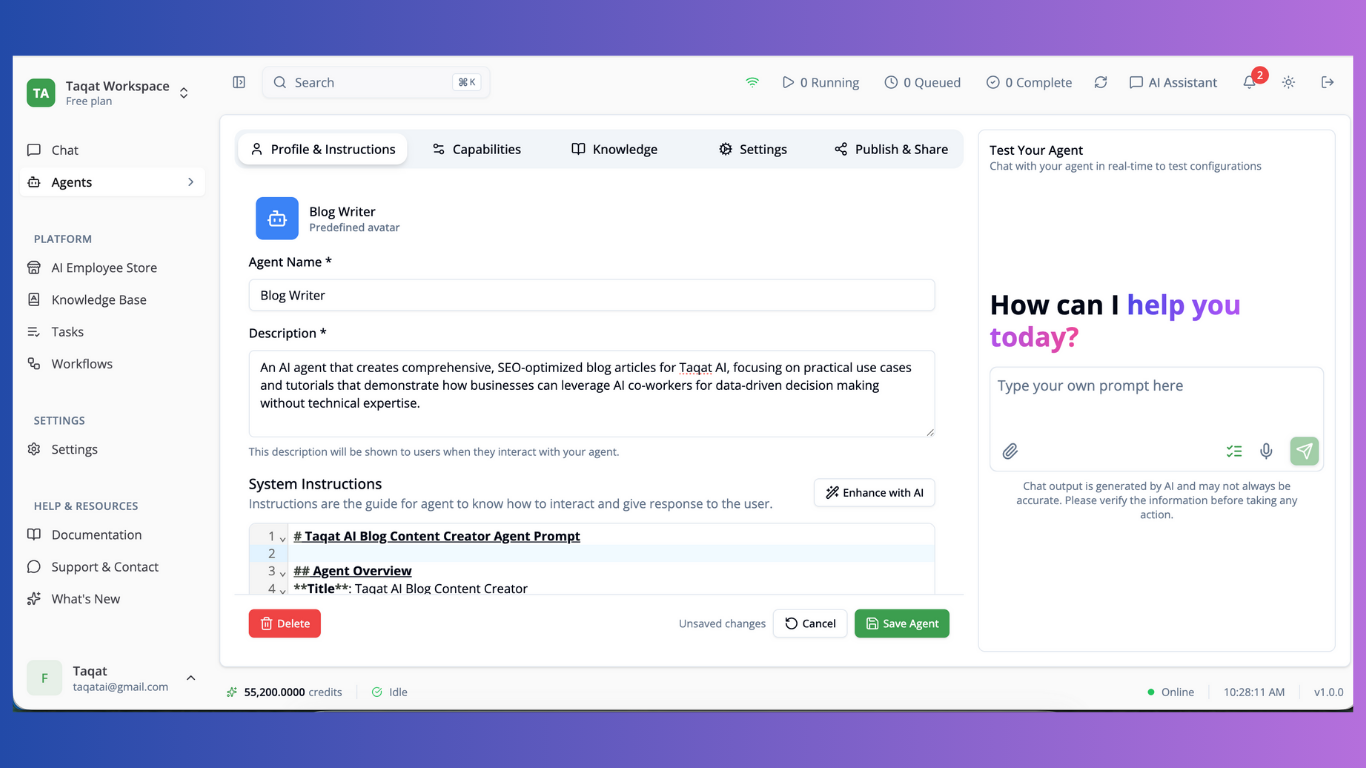 Profile & Instructions Tab