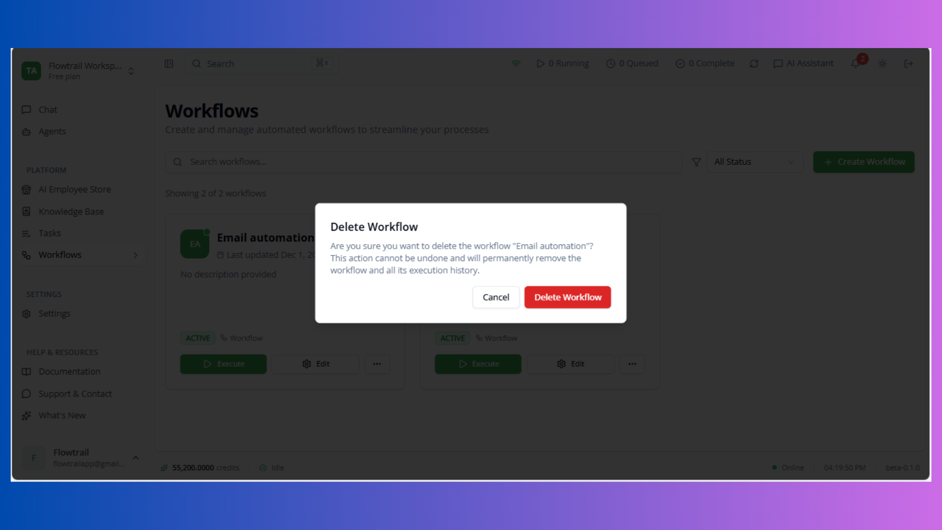 Workflow Delete Dialog