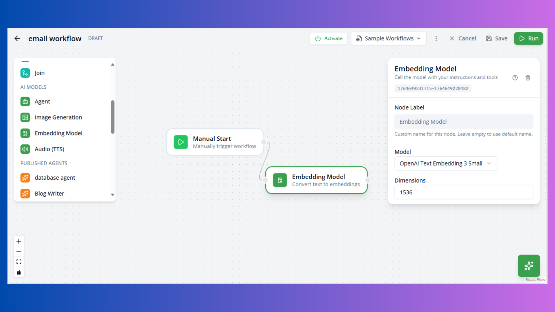 Workflow Embedding Model Node
