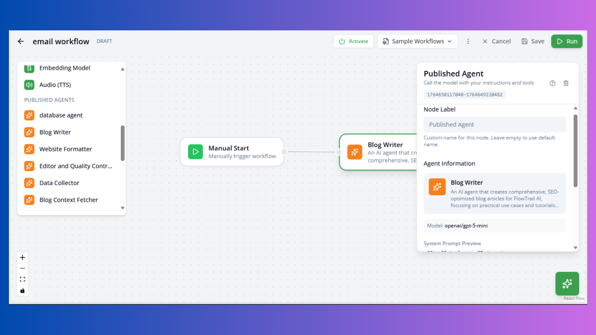 Workflow Published Agent Node