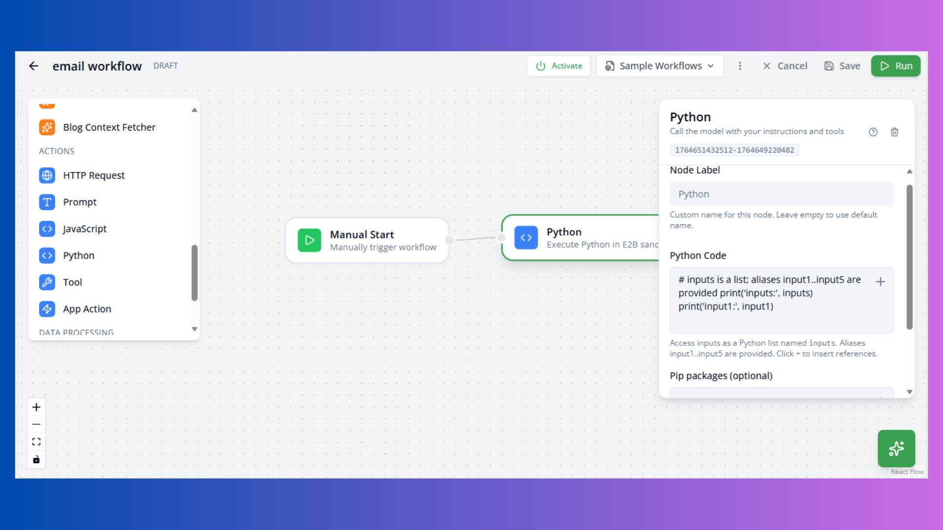 Workflow Python Node