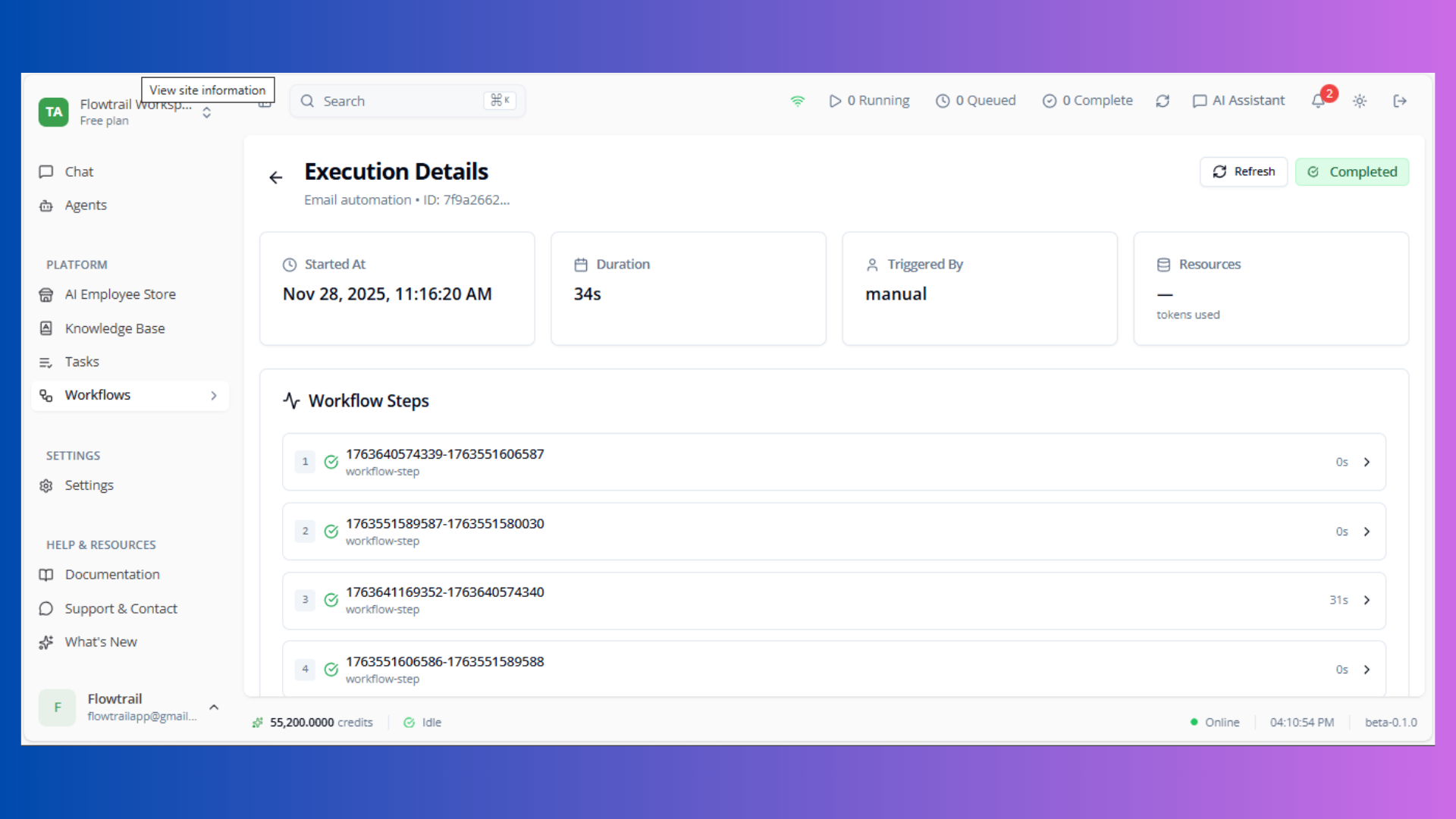 Workflow Execute Dialog